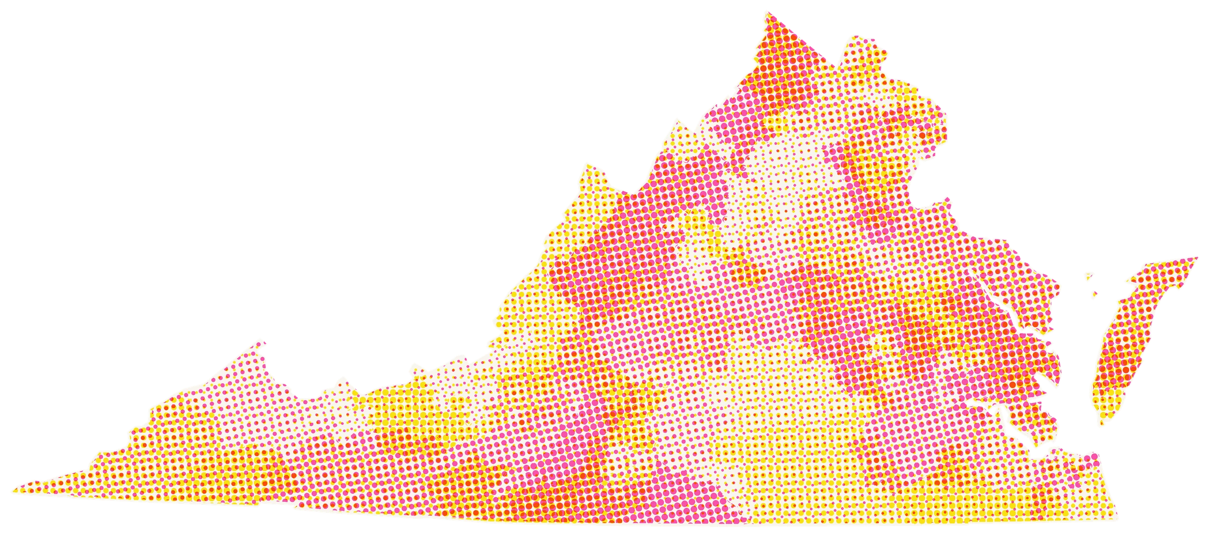 Virginia printed in two overlapping inks: state house districts as a yellow halftone and state senate districts as a pink halftone.